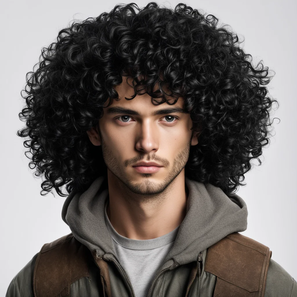 aifull view of a curly black hair young adult male explorer with dark eyes amazing awesome portrait 2
