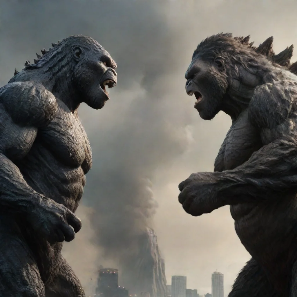 aifunny dialogue battle between godzilla and kong. write for mature audience