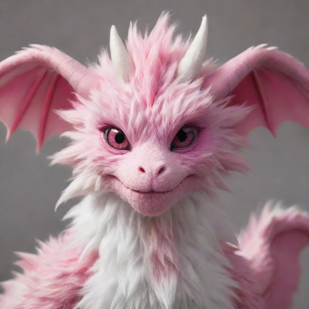 aifurry furred dragon pink and white pink eyes