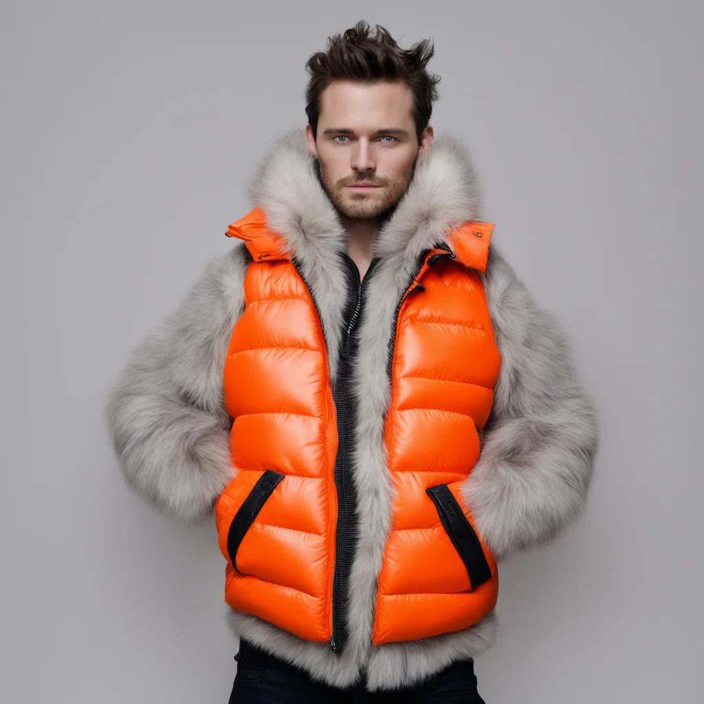 furry in orange puffer vest cumshot