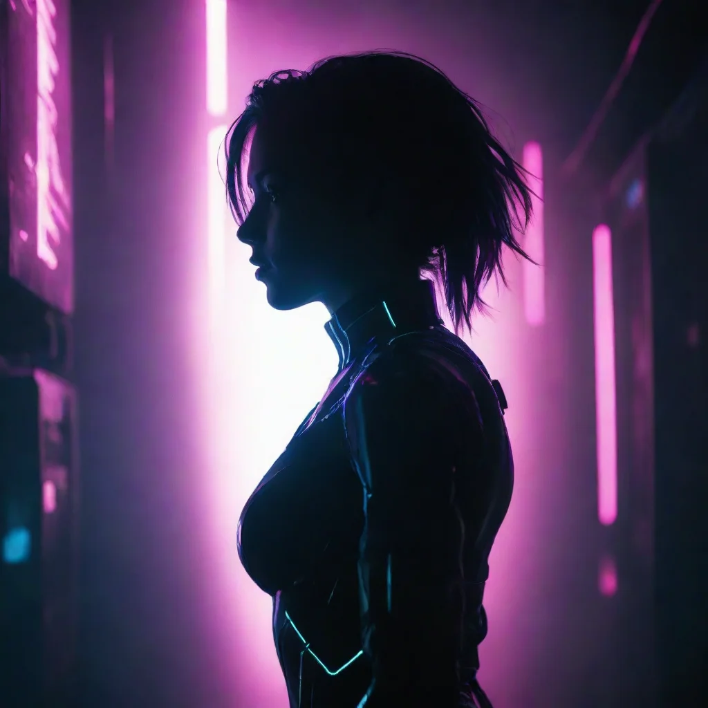 futuristic backlit silhouette of person cyberpunk character dramatic lighting cinematic lighting hyper maximilism highly