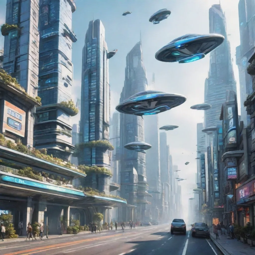 futuristic city with flying cars