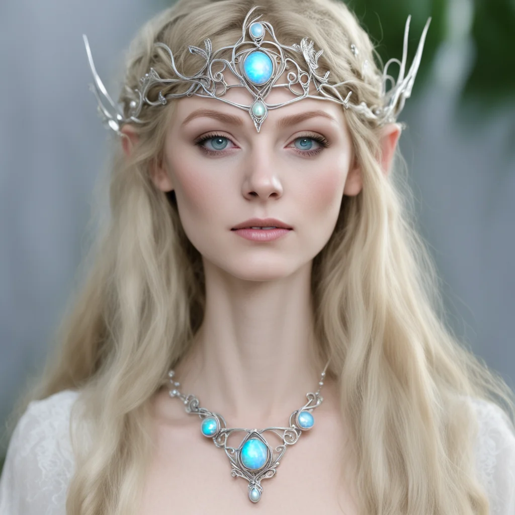 galadriel wearing silver elven circlet with pearl white opal confident engaging wow artstation art 3