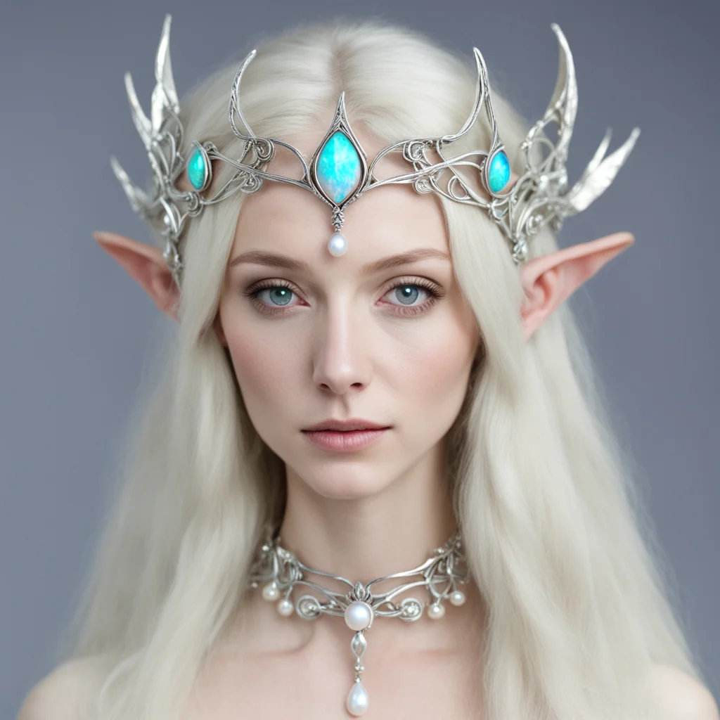 galadriel wearing silver elven circlet with pearl white opal good looking trending fantastic 1