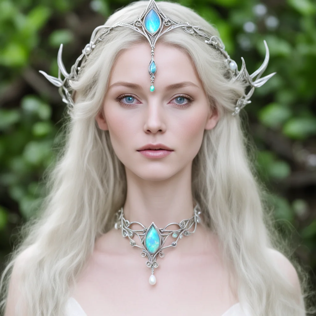 aigaladriel wearing silver elven circlet with pearl white opal
