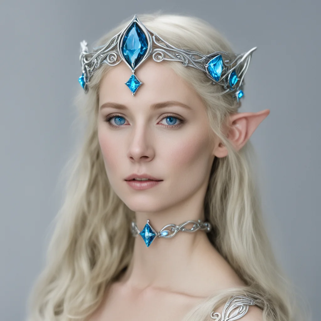 galadriel wearing small silver elven circlet with blue diamond amazing awesome portrait 2