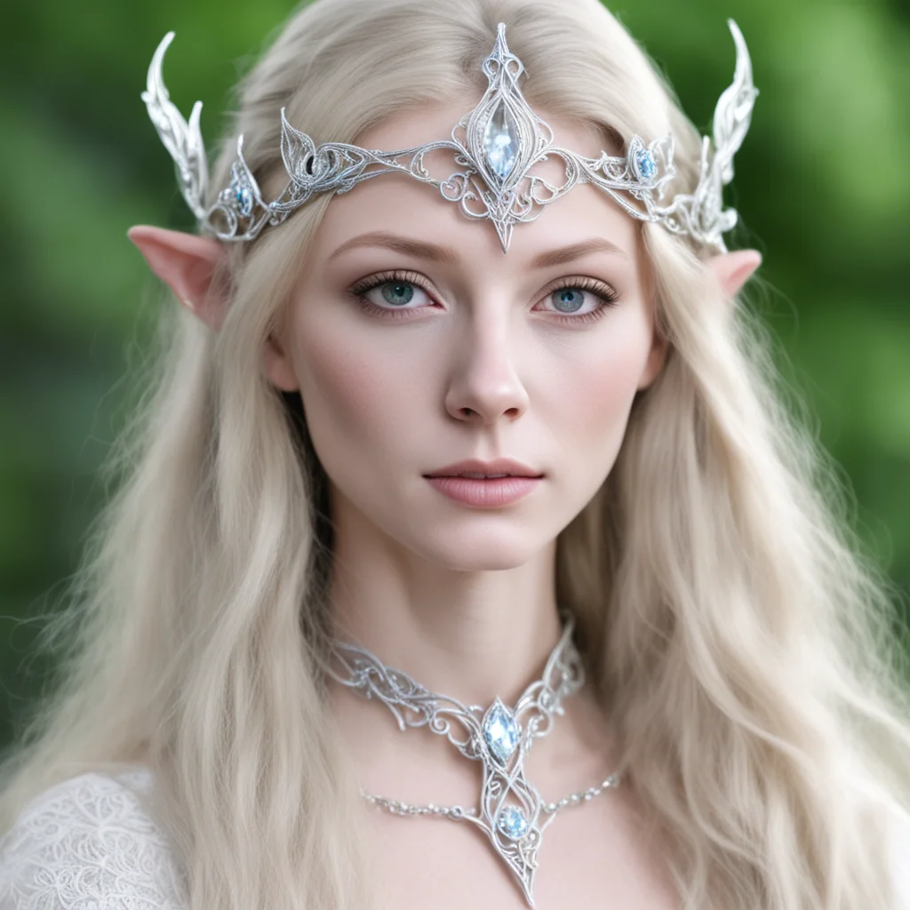 aigaladriel wearing small silver elvish circlet with white diamond confident engaging wow artstation art 3