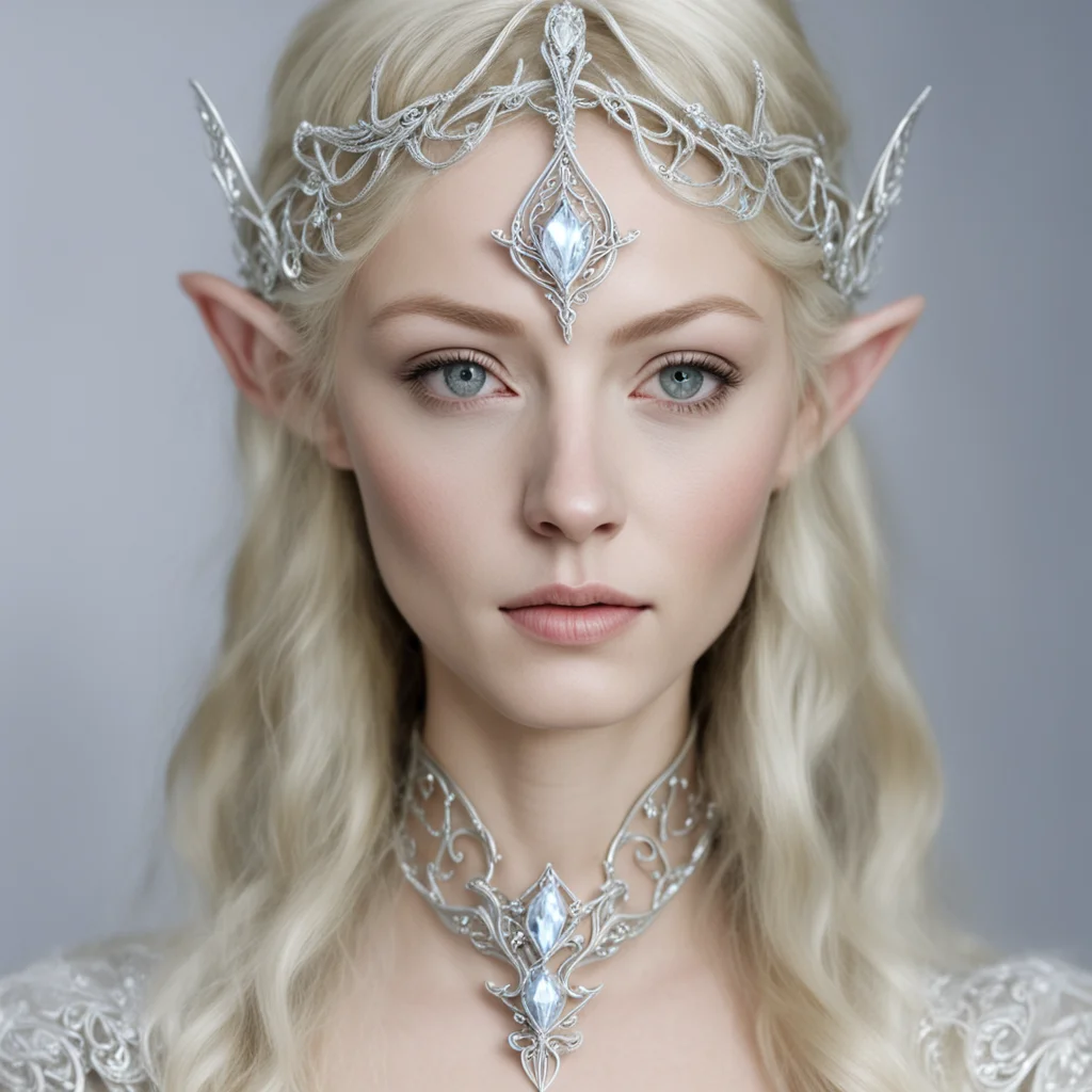 galadriel wearing small silver elvish circlet with white diamond good looking trending fantastic 1