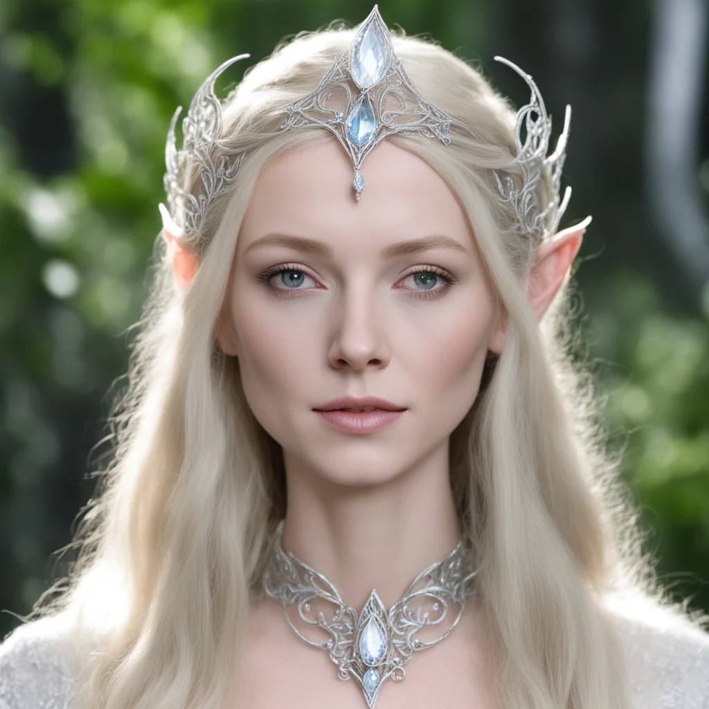 aigaladriel wearing small silver elvish circlet with white diamond