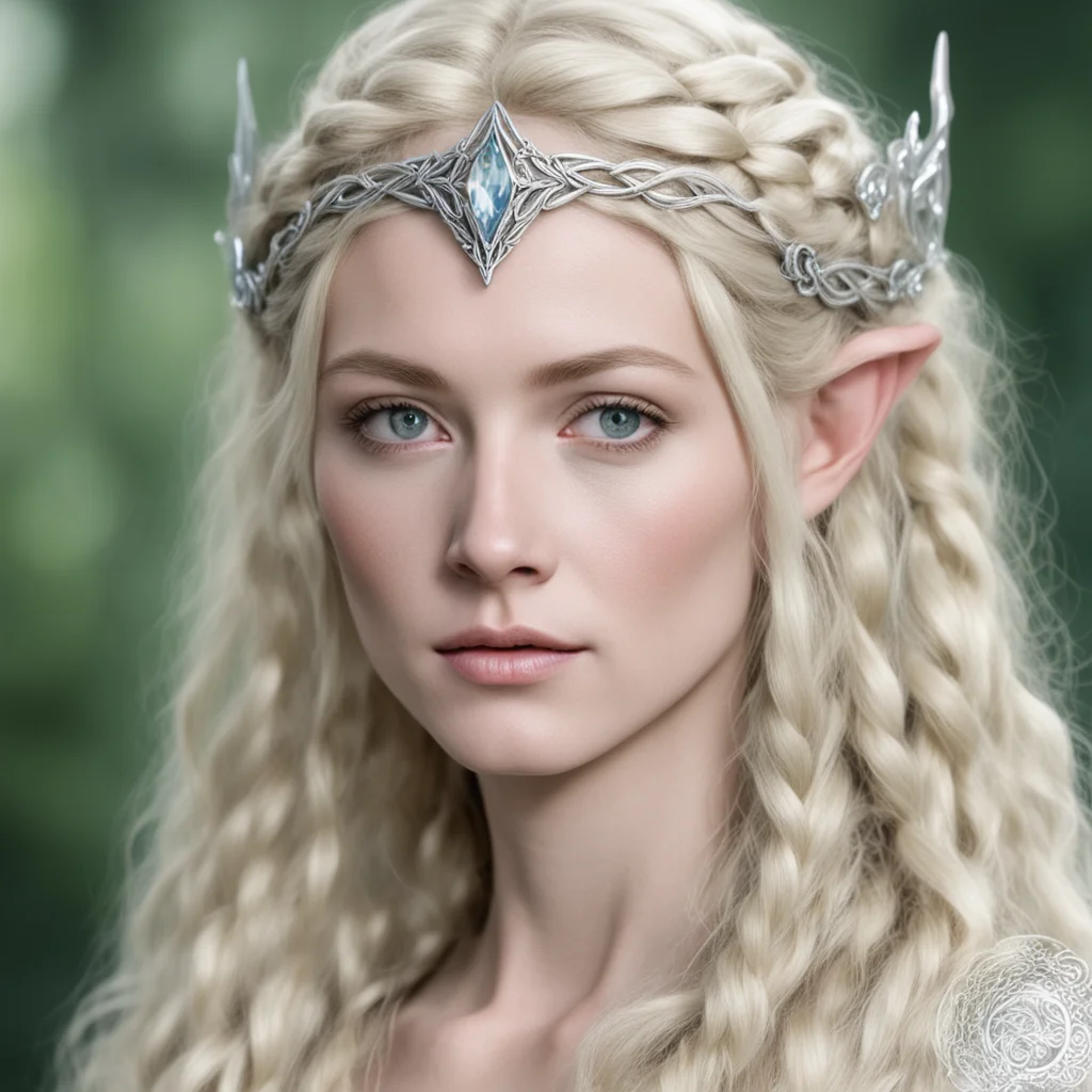 aigaladriel with blond hair and braids wearing silver silvan elvish circlet with large center diamond confident engaging wow artstation art 3