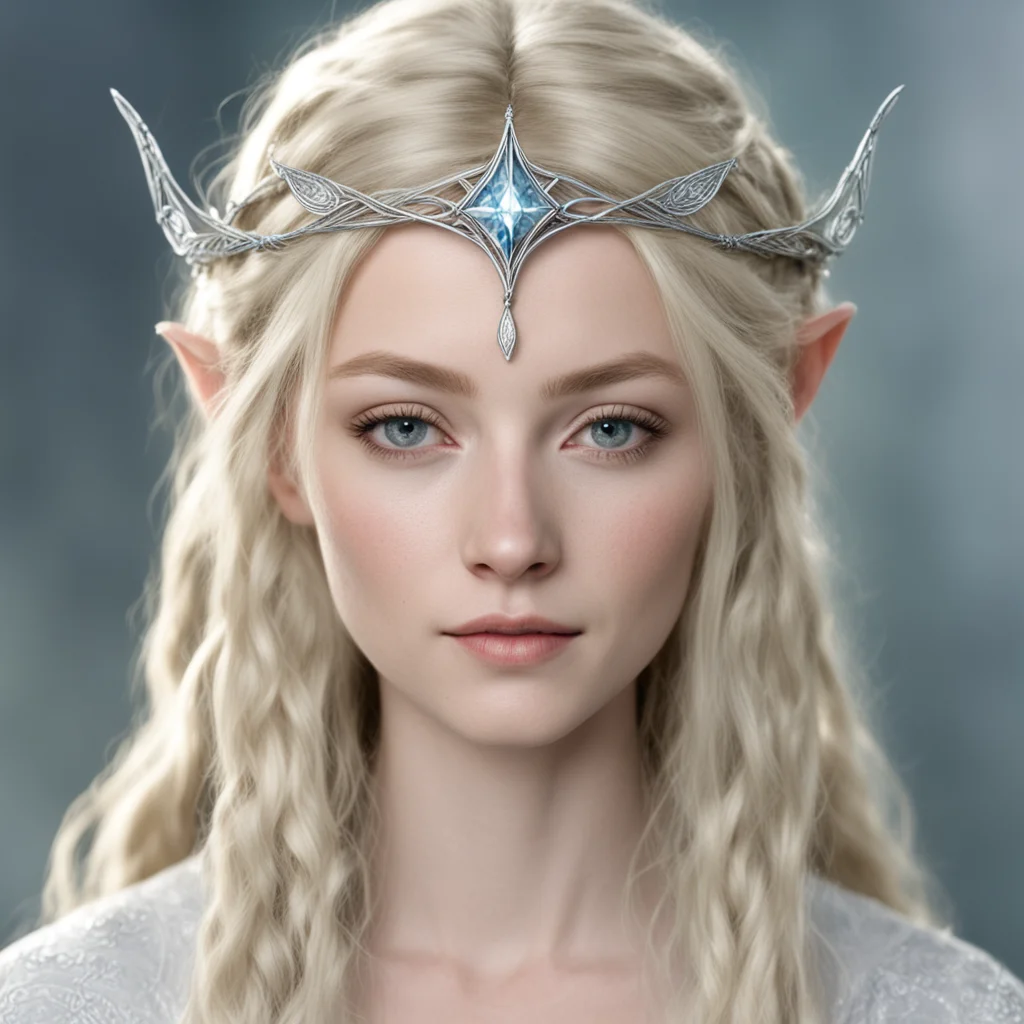 aigaladriel with blond hair and braids wearing silver silvan elvish circlet with large center diamond good looking trending fantastic 1