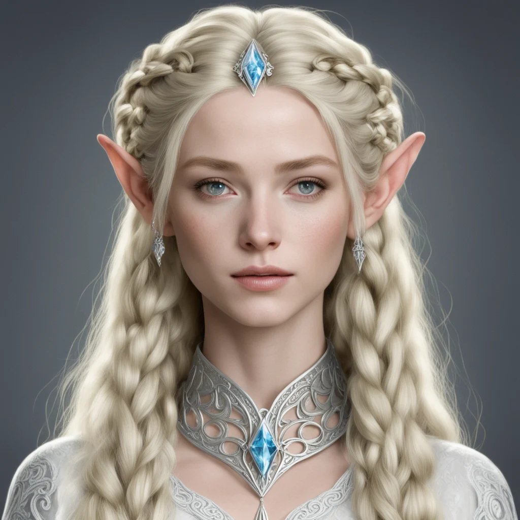 aigaladriel with blond hair and braids wearing silver sindarin elvish circlet with large center diamond good looking trending fantastic 1