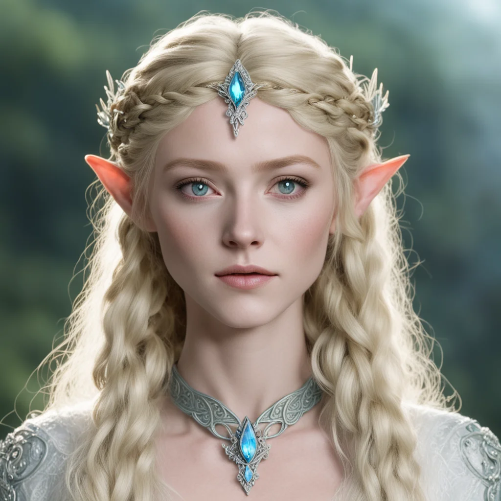 galadriel with blond hair and braids wearing small elvish circlet encrusted with diamonds amazing awesome portrait 2