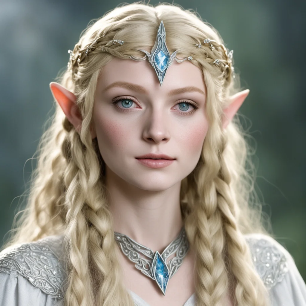galadriel with blond hair and braids wearing small elvish circlet encrusted with diamonds confident engaging wow artstation art 3