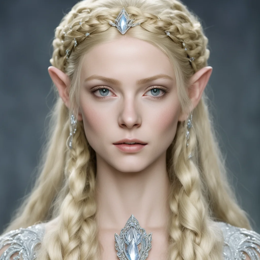 galadriel with blond hair and braids wearing small elvish circlet encrusted with diamonds good looking trending fantastic 1