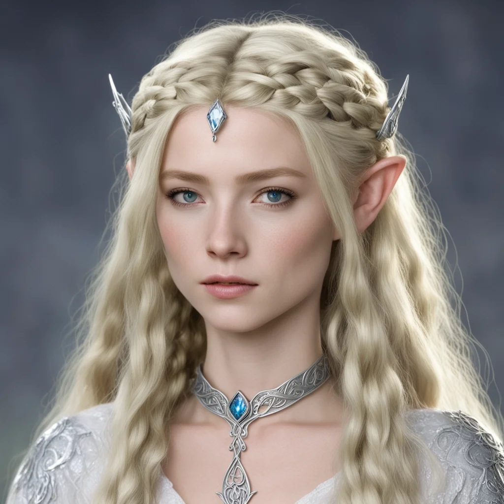aigaladriel with blond hair and braids wearing small silver elvish circlet with large center diamond amazing awesome portrait 2