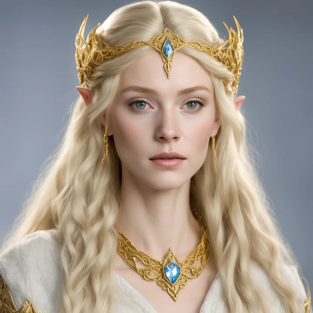 aigaladriel with blond hair with braids wearing gold sindarin elvish circlet with diamonds good looking trending fantastic 1