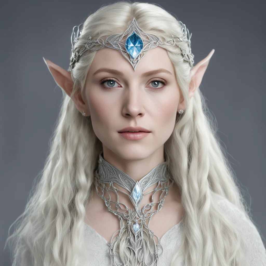 galadriel with braids wearing silver nandorin elvish circlet with large center diamond amazing awesome portrait 2