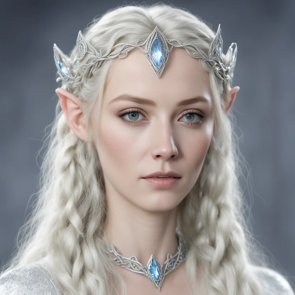 aigaladriel with braids wearing silver nandorin elvish circlet with large center diamond