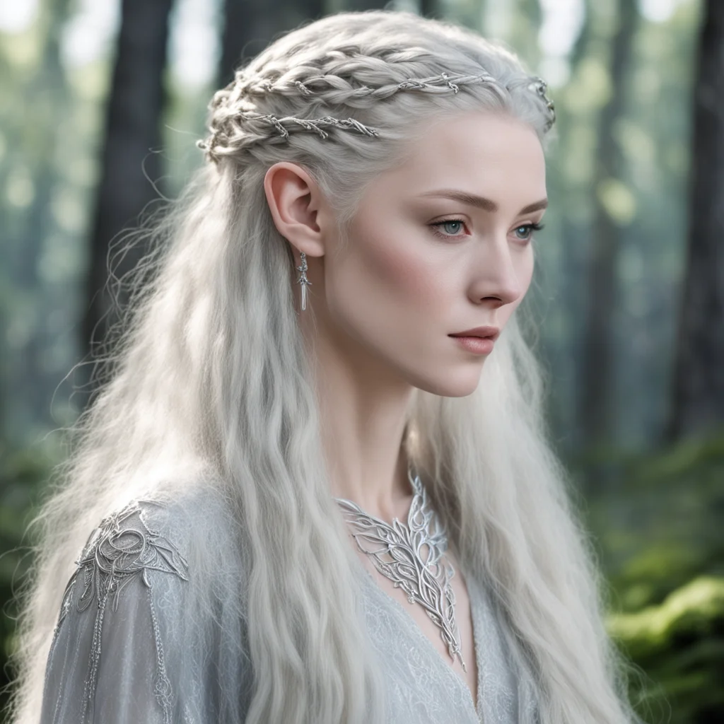 galadriel with braids wearing silver noldor elvish hair forks with diamonds  amazing awesome portrait 2