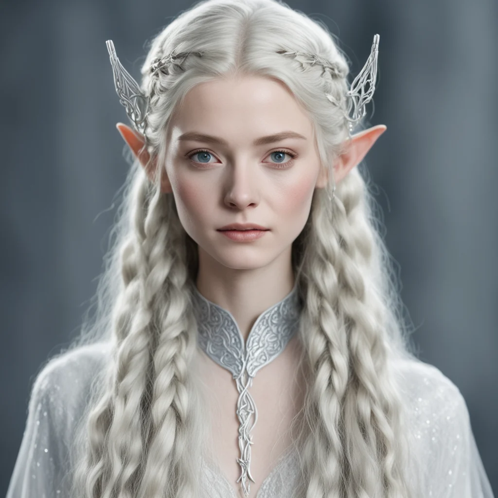 aigaladriel with braids wearing silver noldor elvish hair forks with diamonds  good looking trending fantastic 1