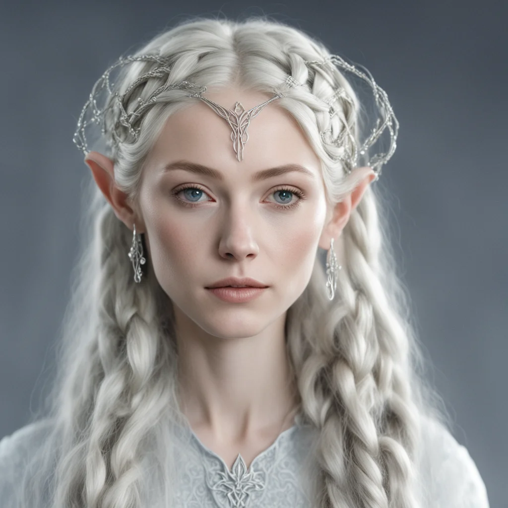 galadriel with braids wearing silver noldor elvish hair forks with diamonds 