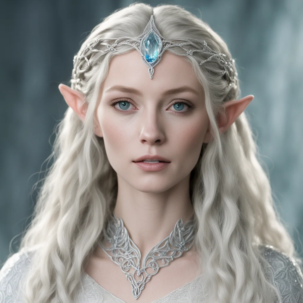 aigaladriel with braids wearing silver sindarin elvish circlet with diamonds