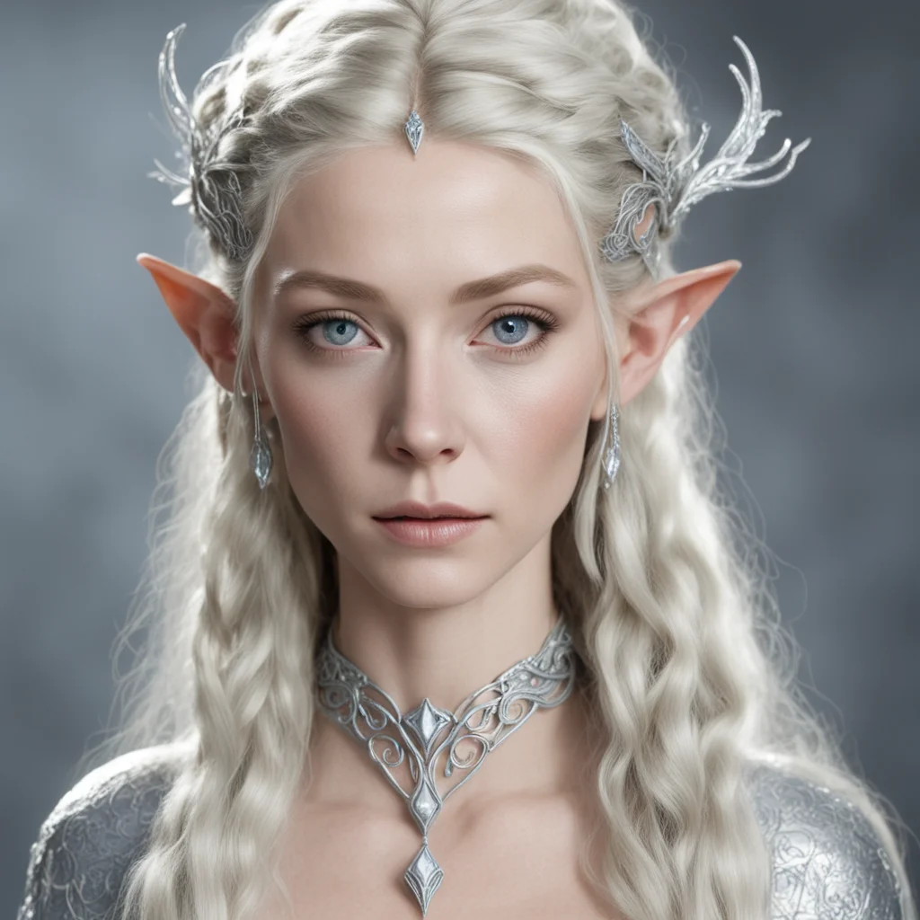 aigaladriel with braids wearing silver wood elf circlet with diamonds