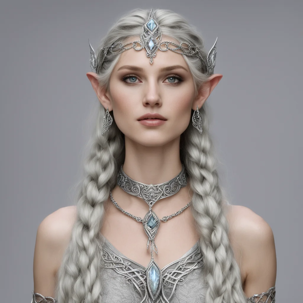 aigalion with braids wearing silver elven circlet with diamonds good looking trending fantastic 1