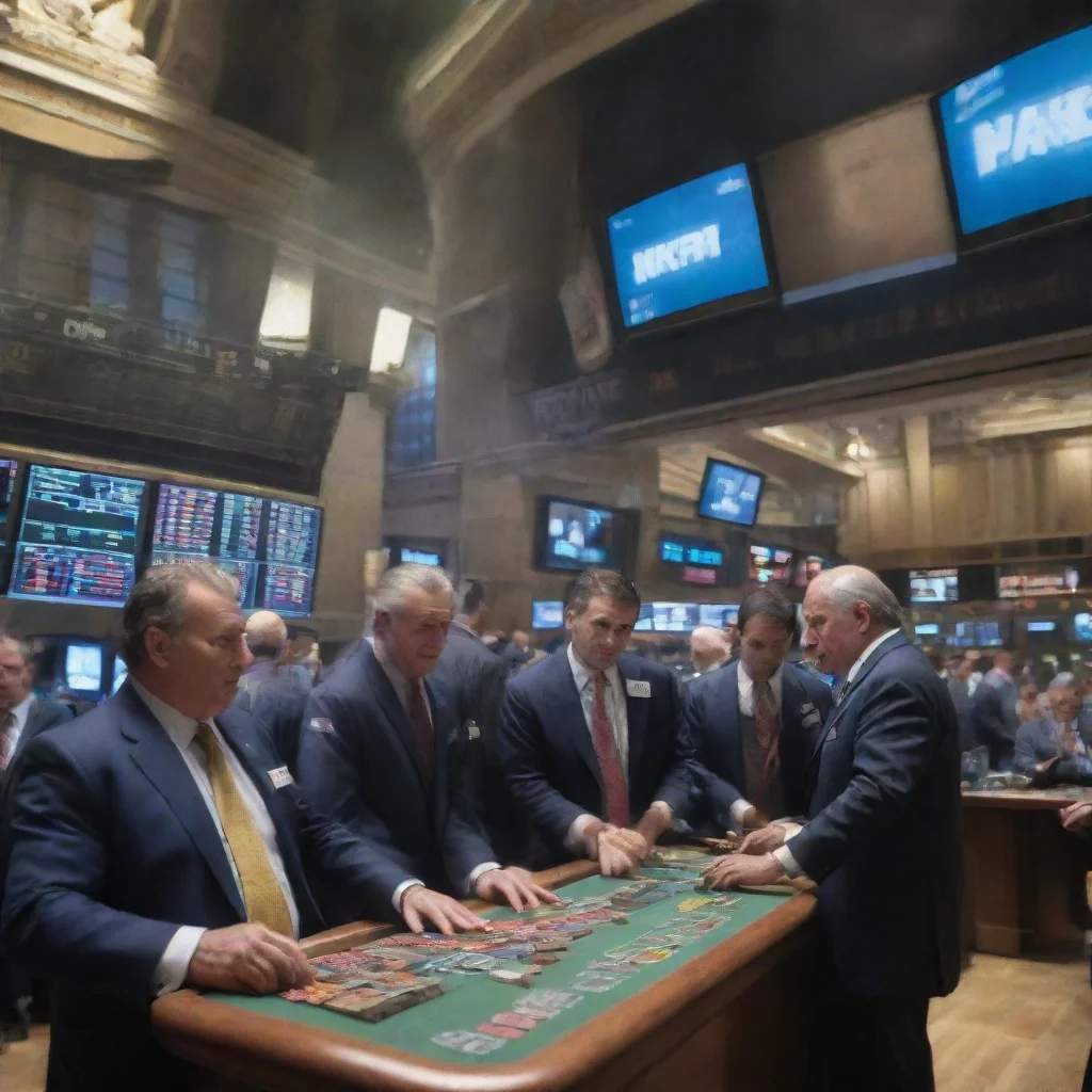 gamblers on the trading floor of the new york stock exchange hyperrealistic matte painting 8k cinematic dramatic lightin