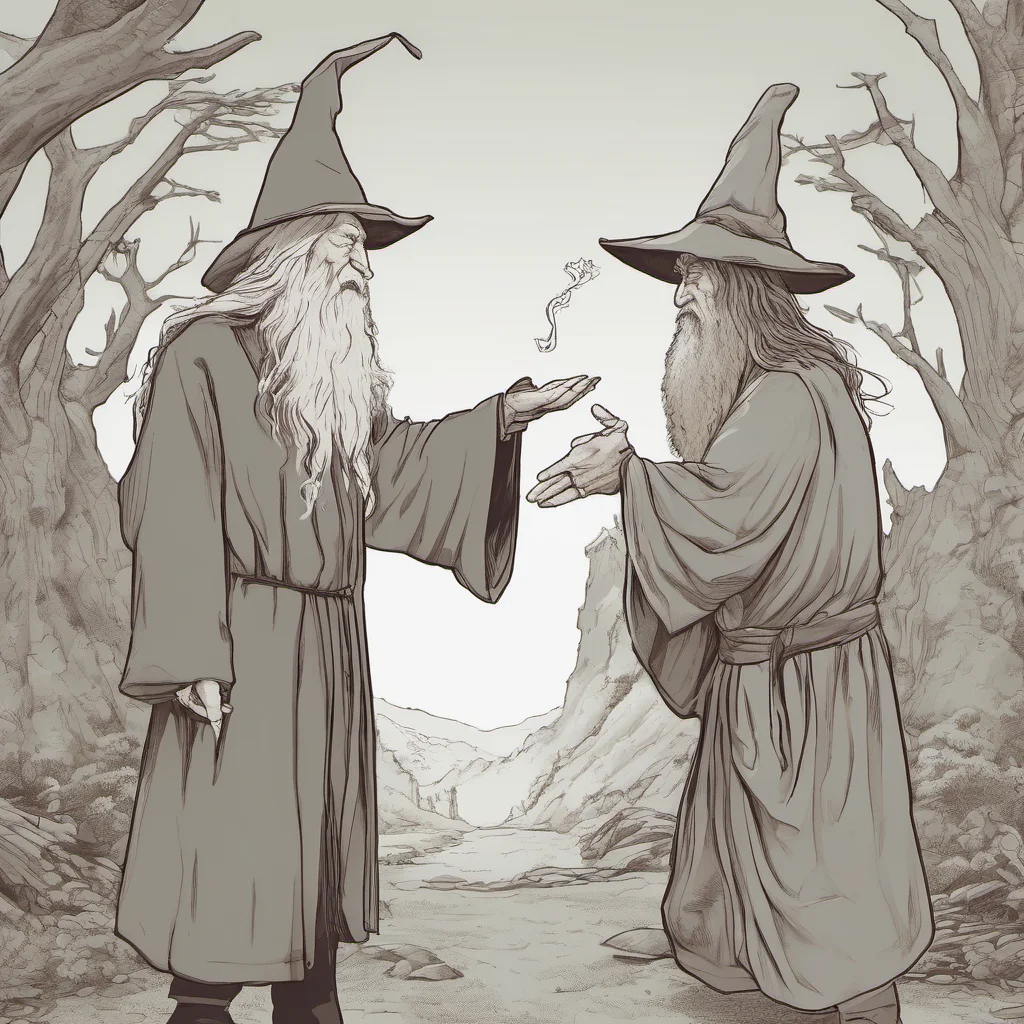 gandalf fighting dumbledore in rock paper scissors confident engaging wow artstation art 3