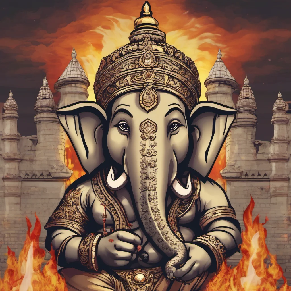 ganesha godhead with fire in his eyes in front of a castle amazing awesome portrait 2