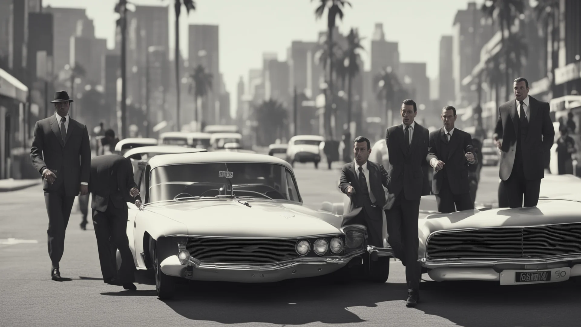 gangster movie scene out of the 60ies in the style of gta 5 amazing awesome portrait 2 wide