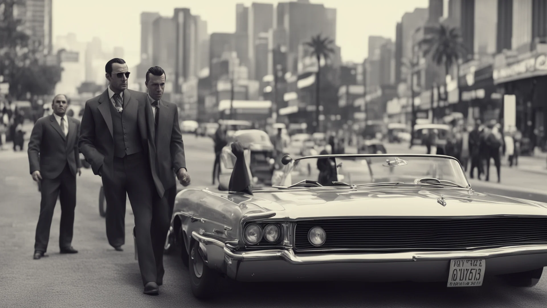 gangster movie scene out of the 60ies in the style of gta 5 good looking trending fantastic 1 wide