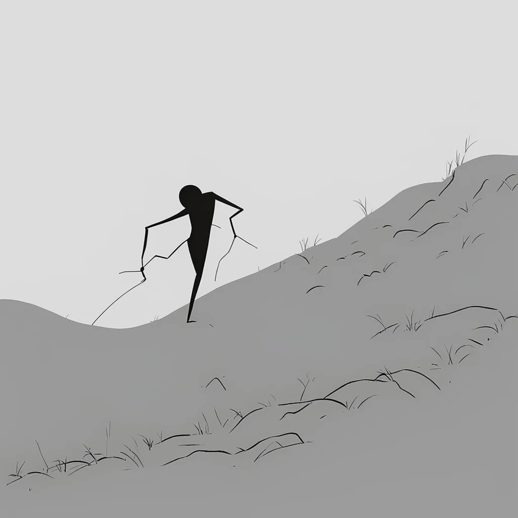 generate a 2d image of a stickman pushing something up a hill