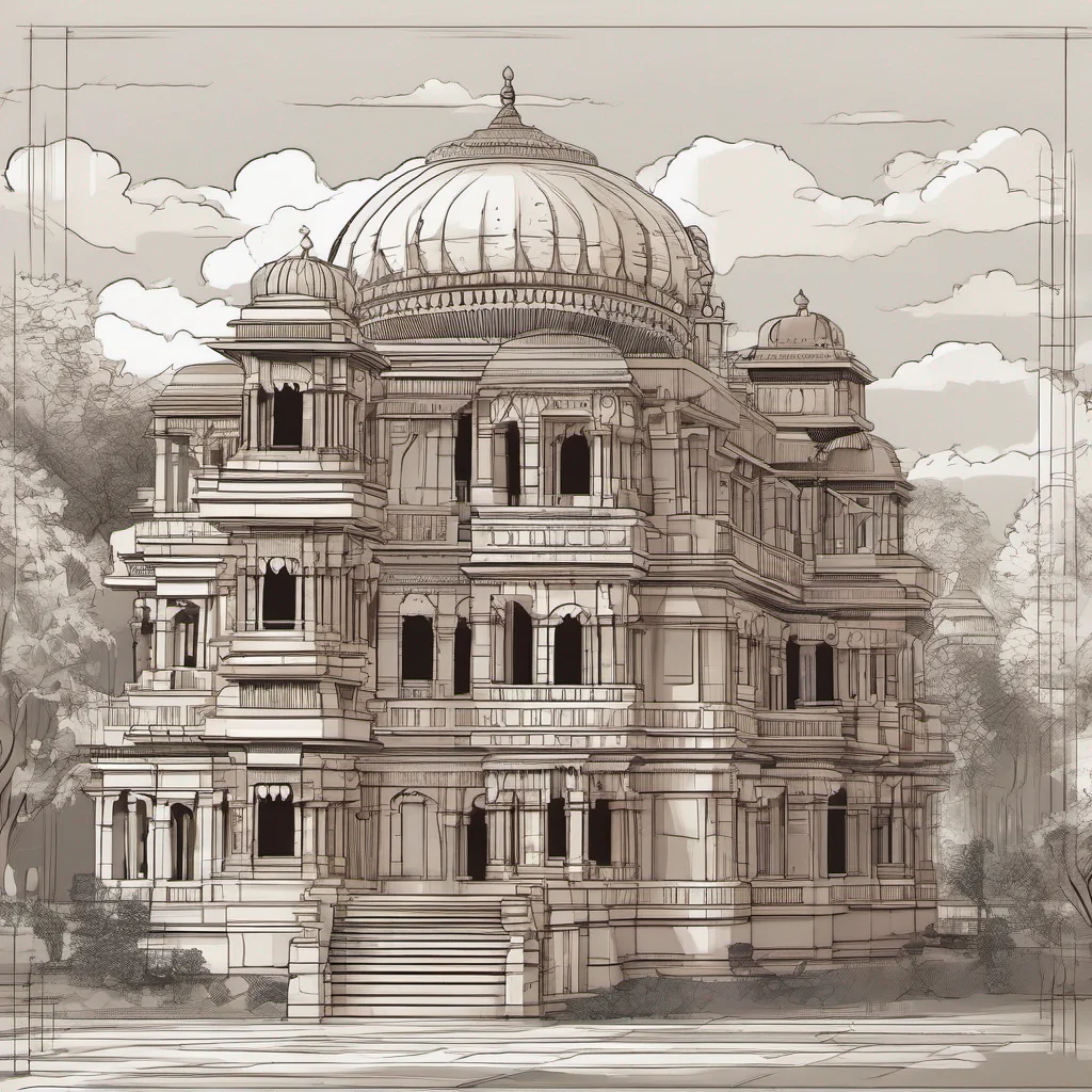 generate a composition of indian historical architecture that showcases the beauty of traditional indian architecture. include historically accurate building styles. include connect with each other line art line art line art fauvist confident engaging wow