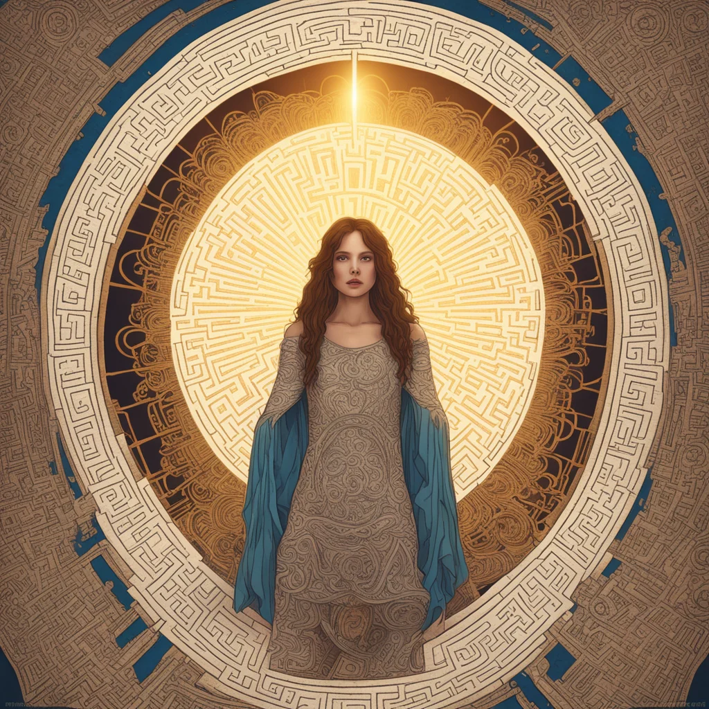 generate a tarot card in the marseille style but original as an illustration amazing awesome portrait with a large maze and the sun coming from behind confident engaging wow artstation art 3