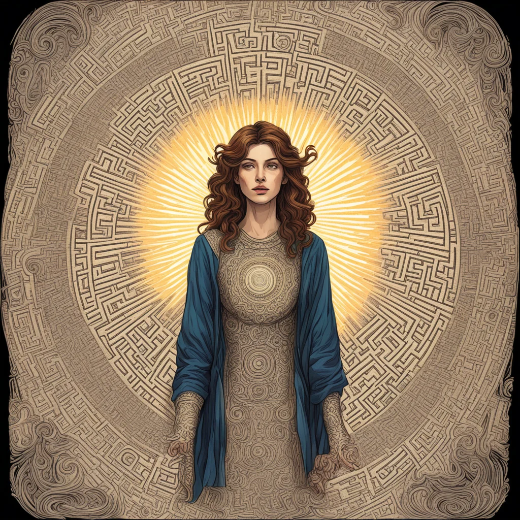 generate a tarot card in the marseille style but original as an illustration amazing awesome portrait with a large maze and the sun coming from behind good looking trending fantastic 1