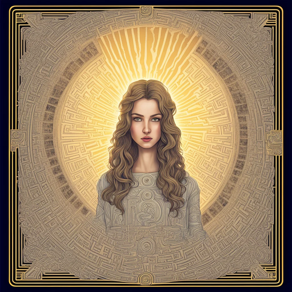 generate a tarot card in the marseille style but original as an illustration amazing awesome portrait with a large maze and the sun coming from behind