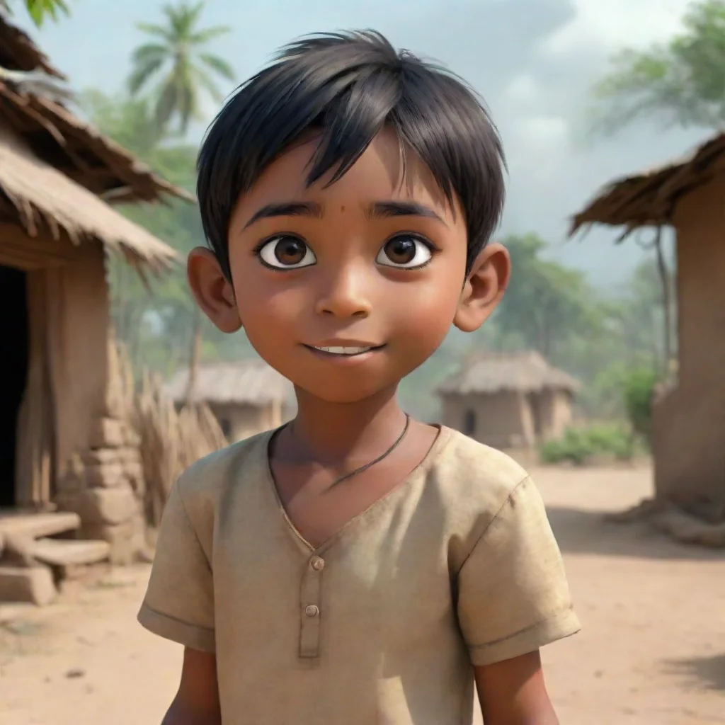 generate an image of  animated boy in indian village