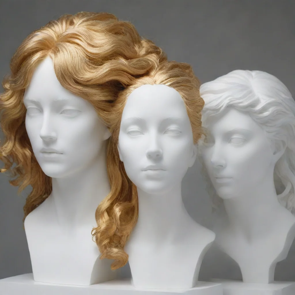generated portraits of a white sculpture with golden hair