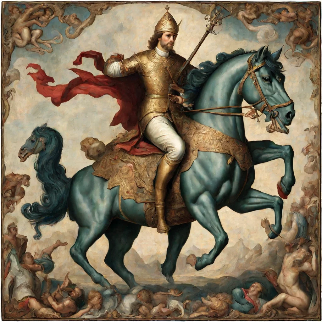 aigeorge victorious on horse slaying the dragon%2C icon like