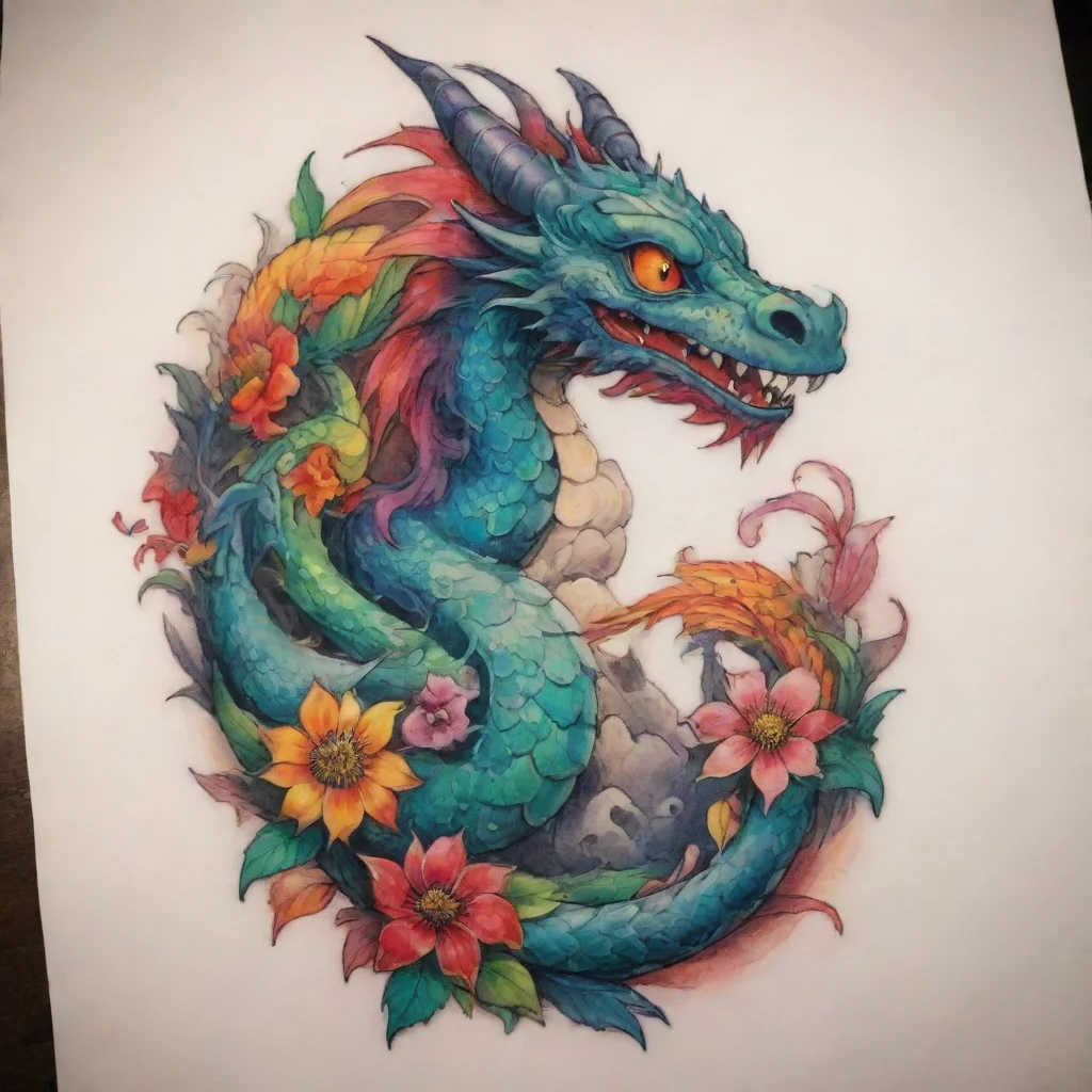 aighibli dragon tatoo amazing colorful