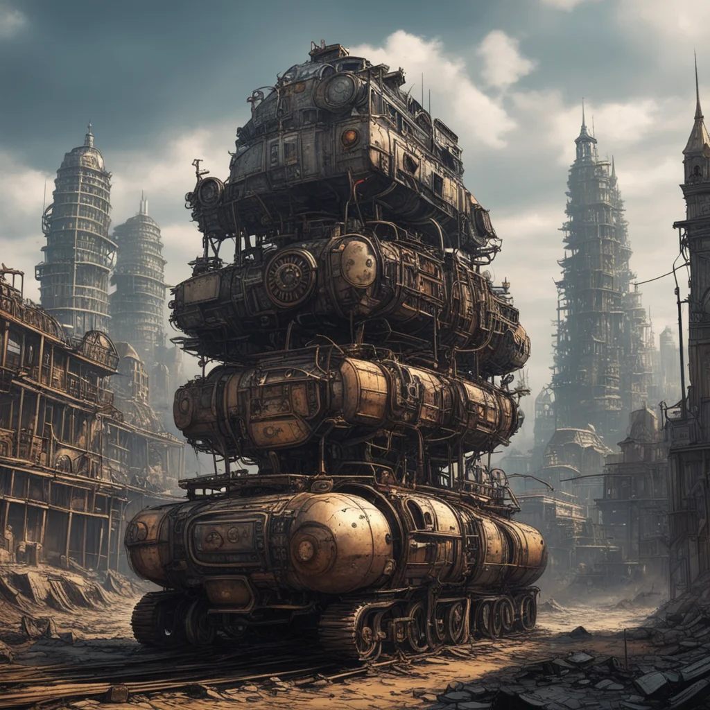 aigiant city on wheels in wasteland steampunk futuristic london on treads tank tracks from mortal engines dystopian  amazing awesome portrait 2