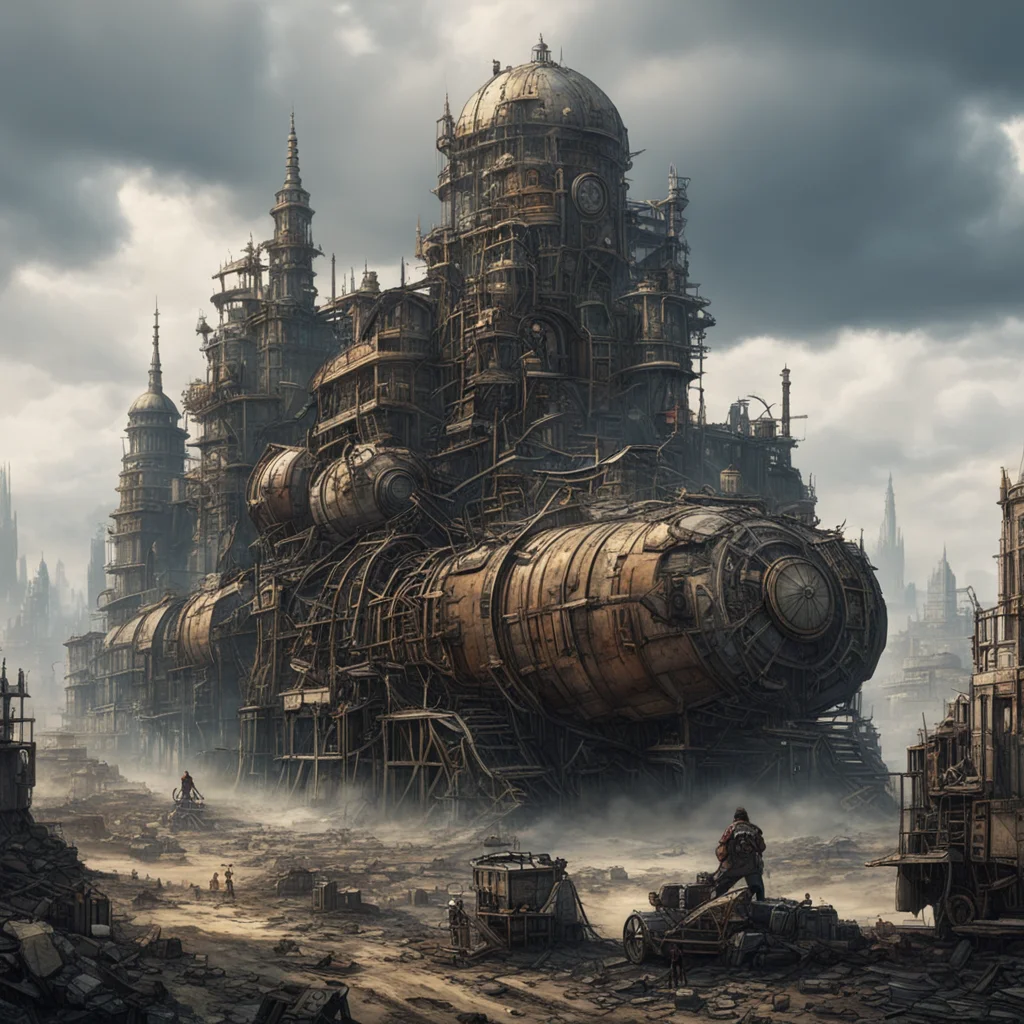 giant city on wheels in wasteland steampunk futuristic london on treads tank tracks from mortal engines dystopian  confident engaging wow artstation art 3