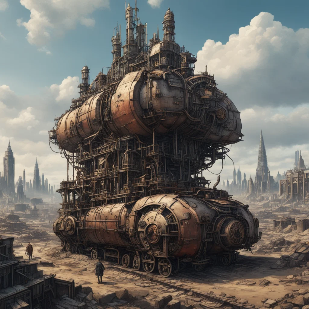 aigiant city on wheels in wasteland steampunk futuristic london on treads tank tracks from mortal engines dystopian 
