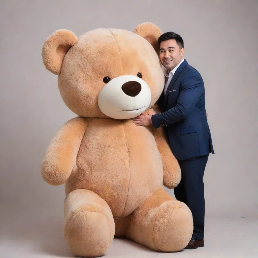 aigiant plush teddy bear hugging a man
