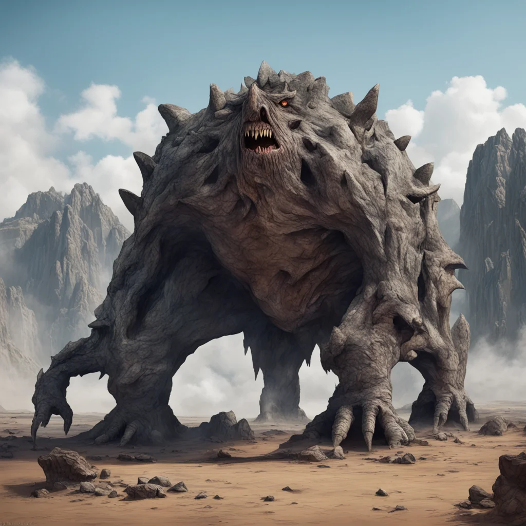 aigiant rock monster with 4 legs and a gaping maw 