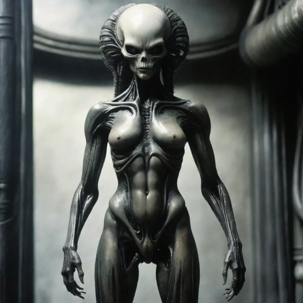 giger alien standing tall discolored pale  skin
