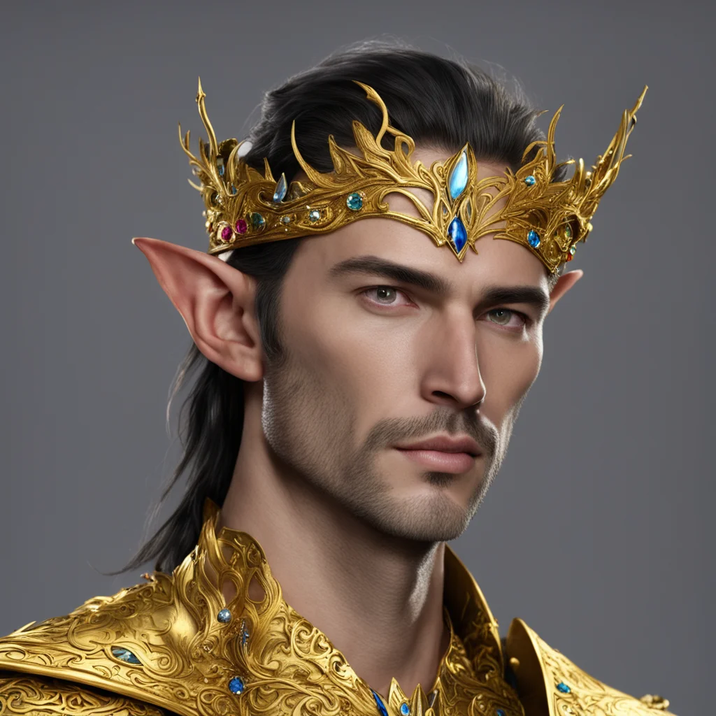 gil galad wearing golden elven tiara with jewels confident engaging wow artstation art 3